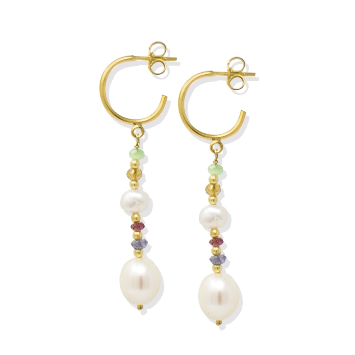 Sparks Gold-Plated Multicolor Pearl Hoop Earrings