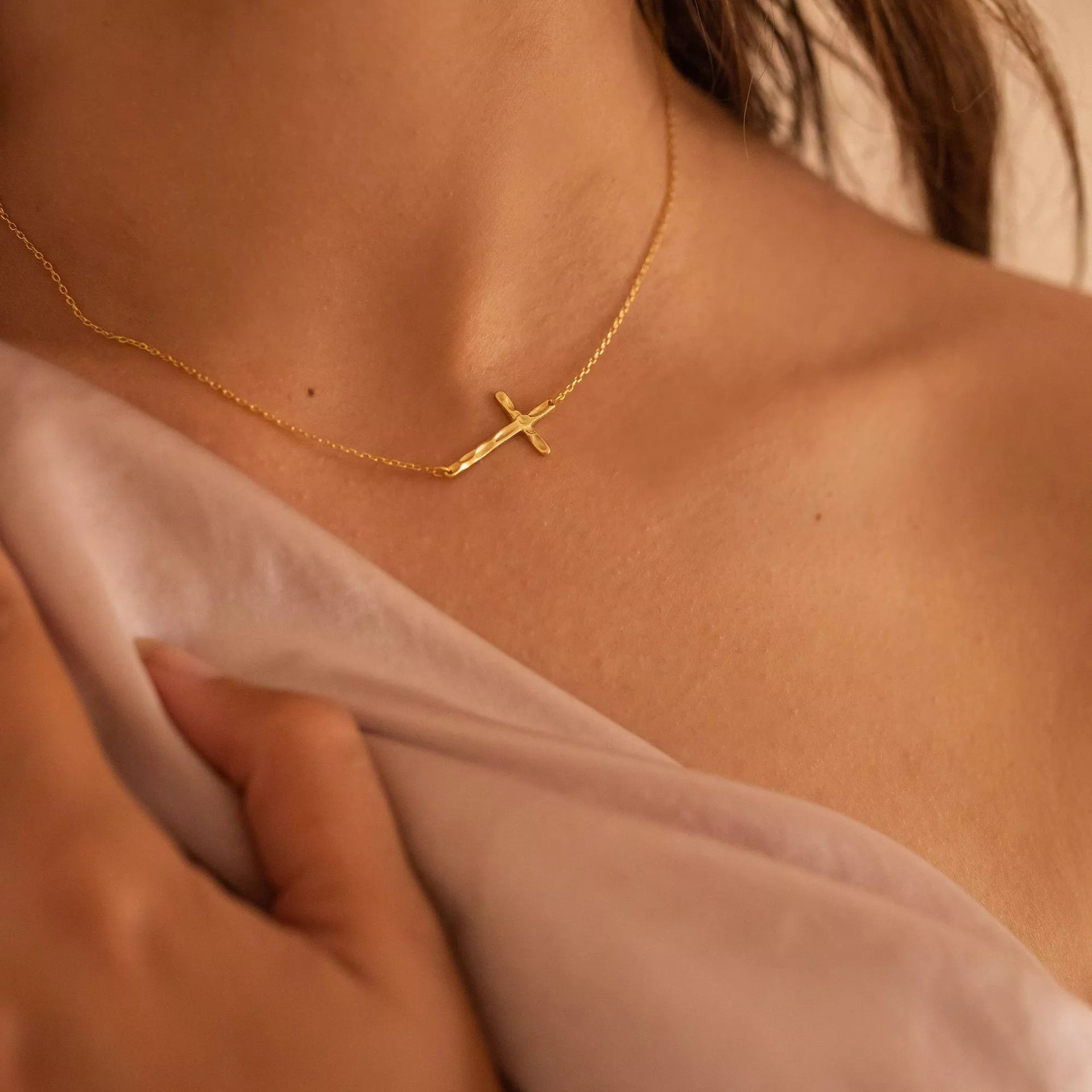 Delicate Gold Cross Choker Necklace