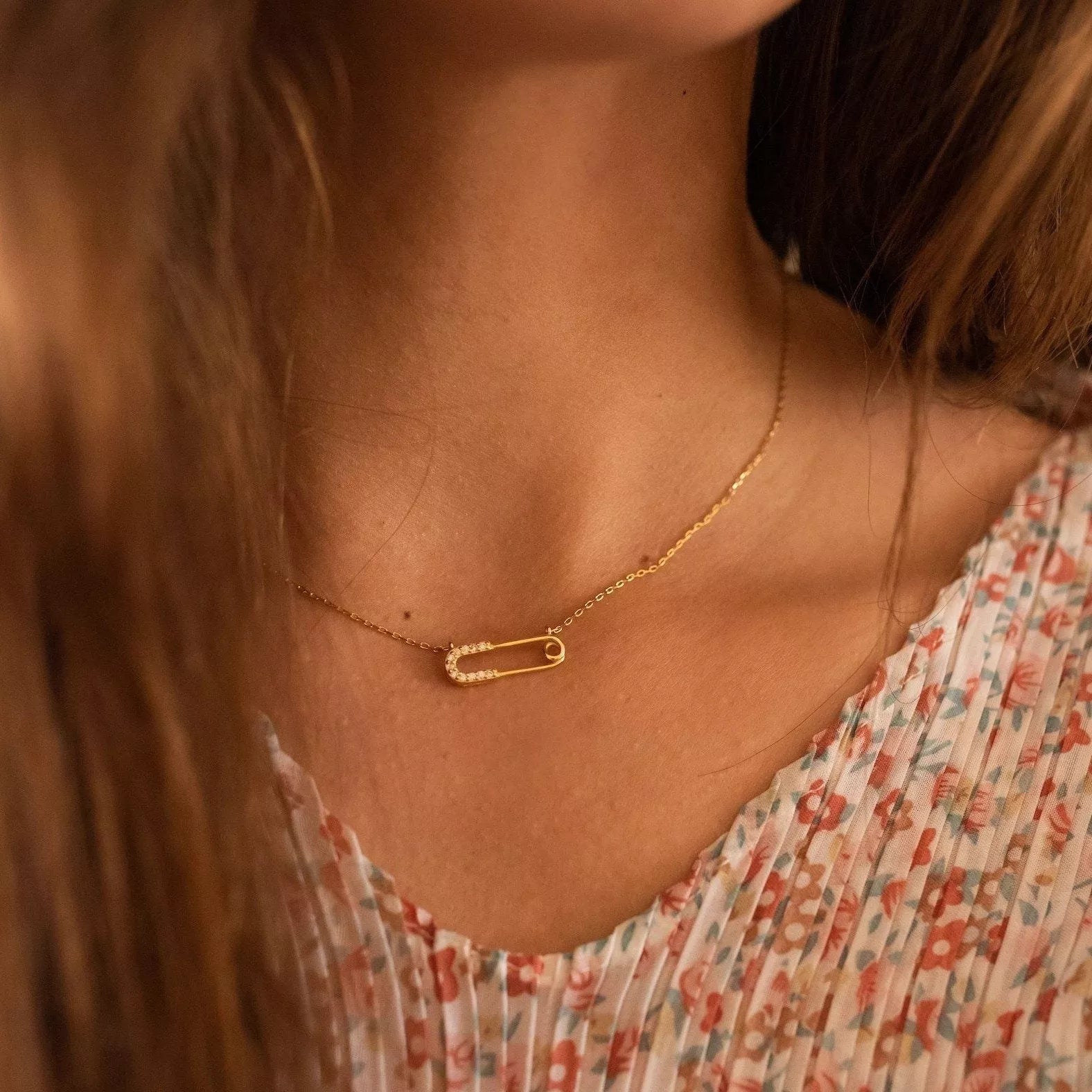 Dainty Gold Safety Pin Necklace