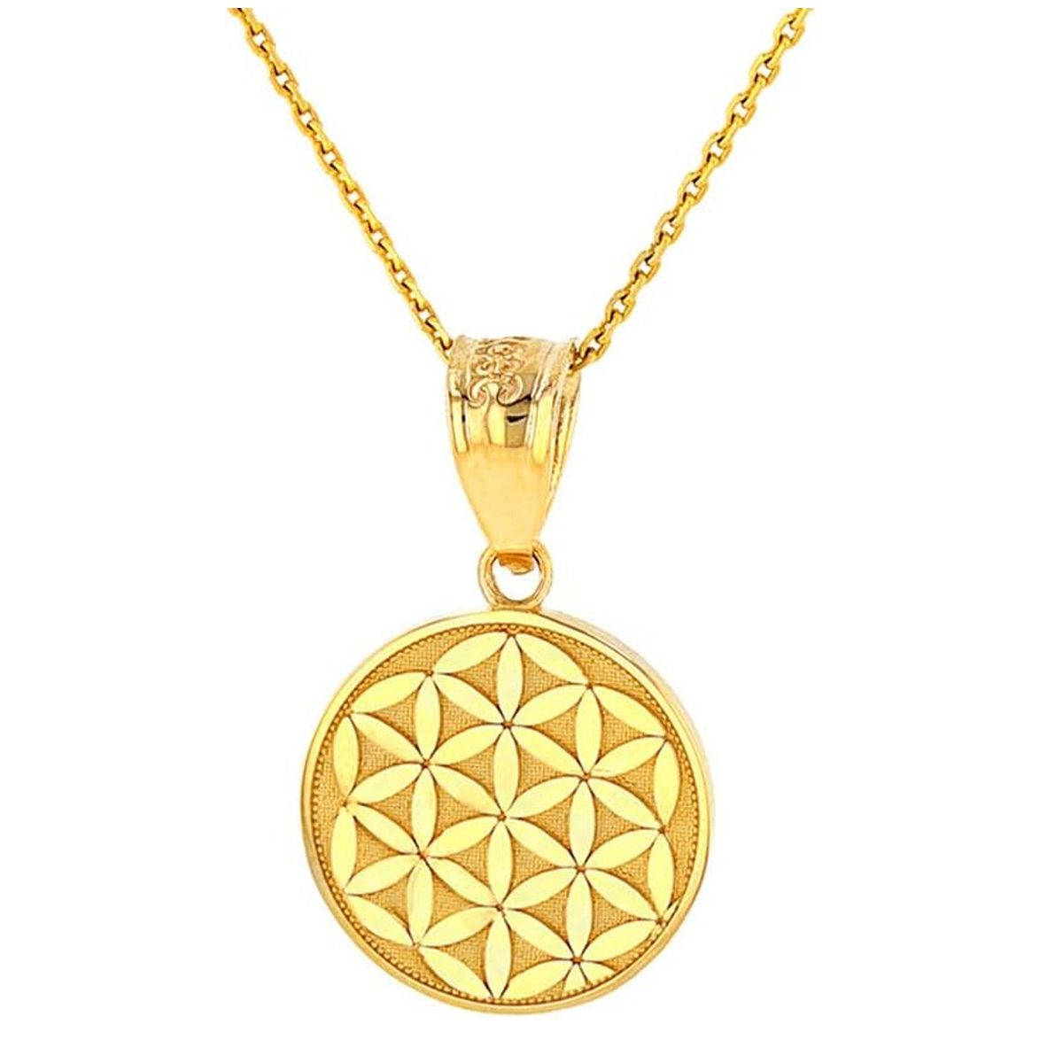 Sterling Silver with Yellow Gold Plated Flower Of Life Sacred Geometry Pendant Necklace
