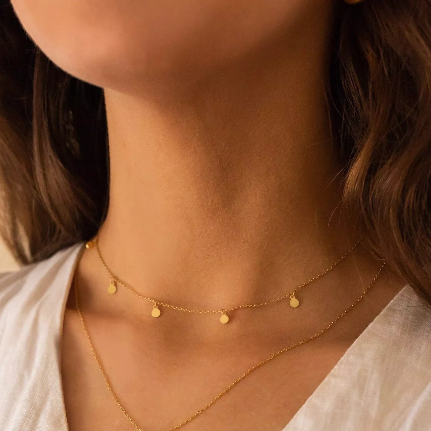 Dainty Gold Disc Choker Necklace