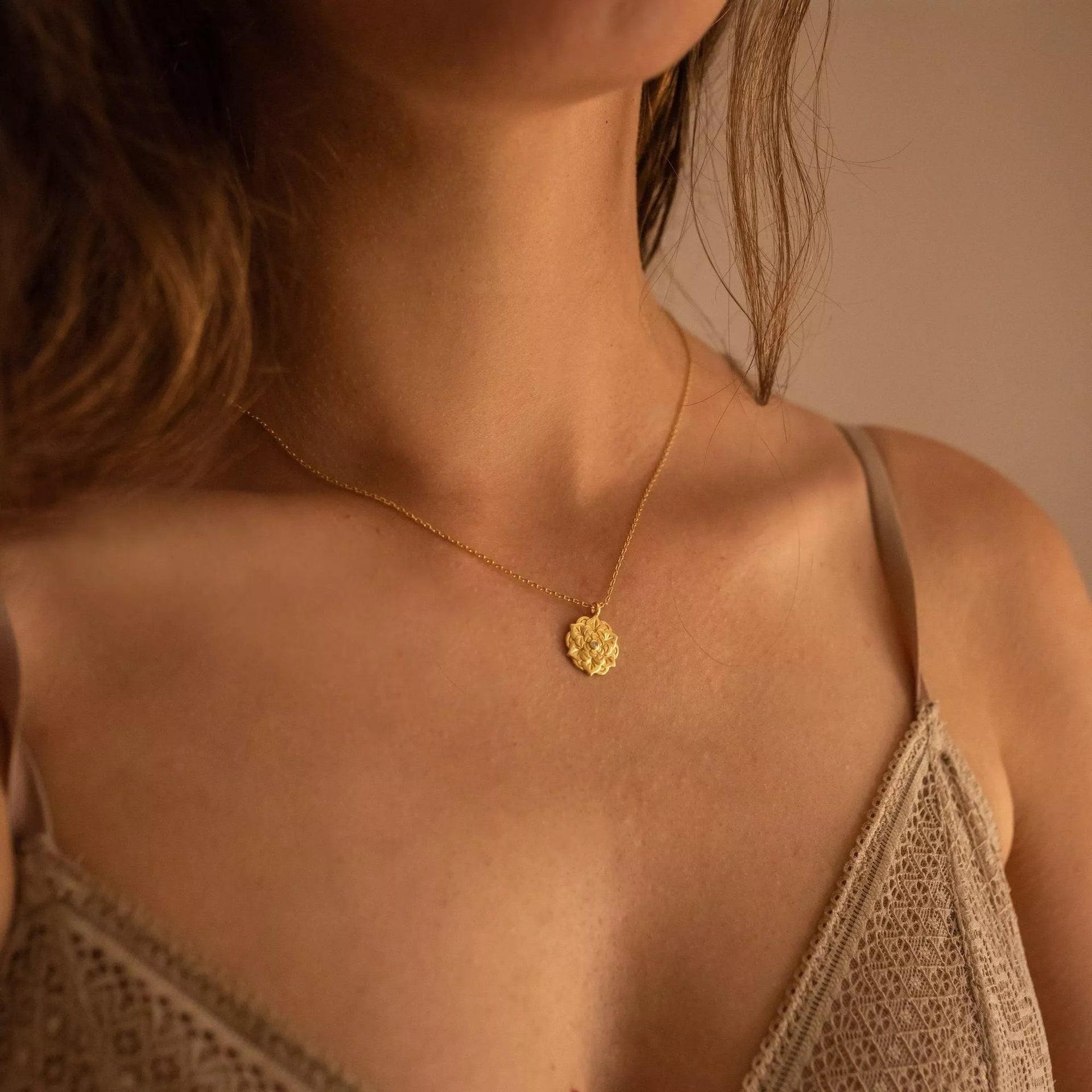Dainty Gold Lotus Flower Necklace