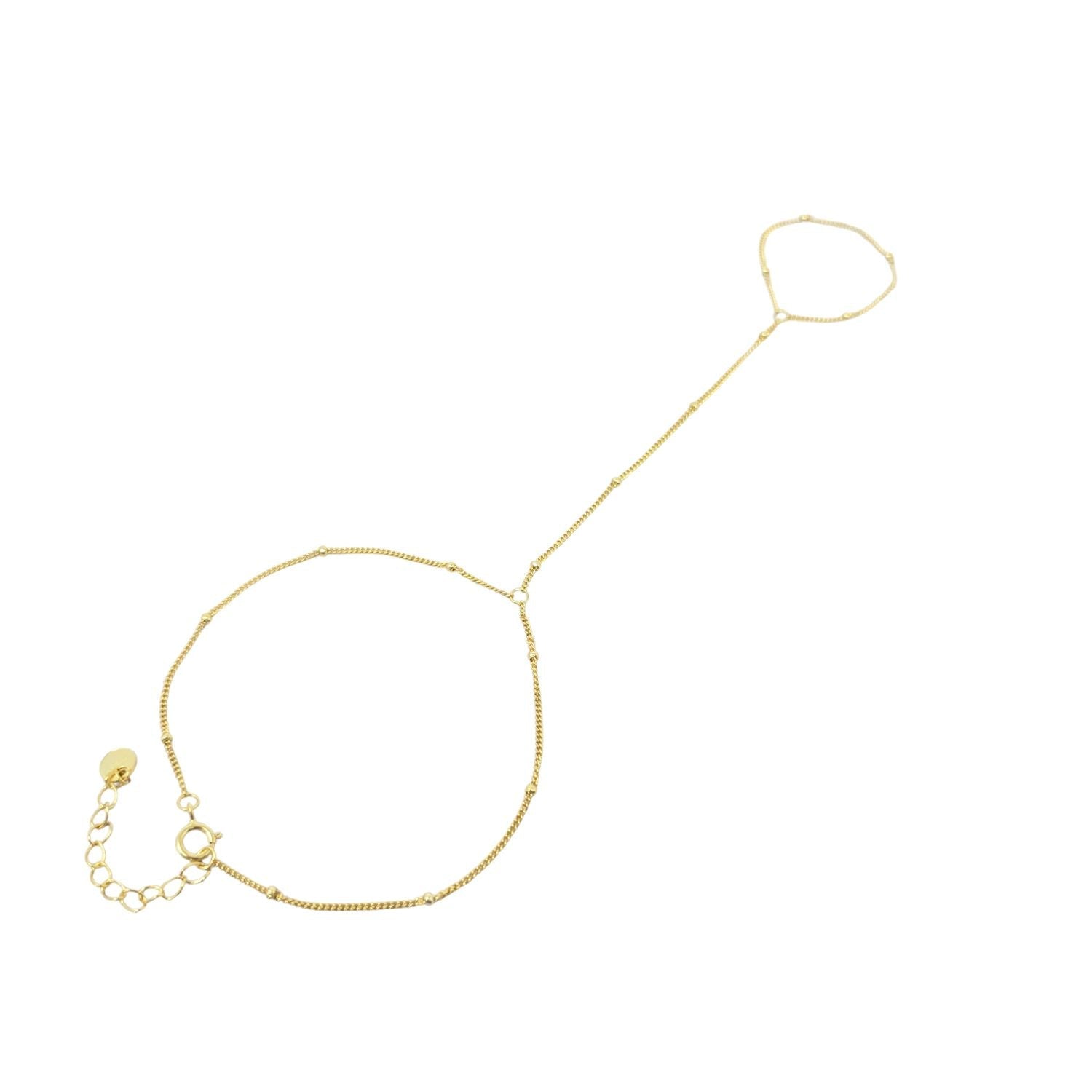 Dainty Beaded Link Chain Gold Plated Bracelet And Ring