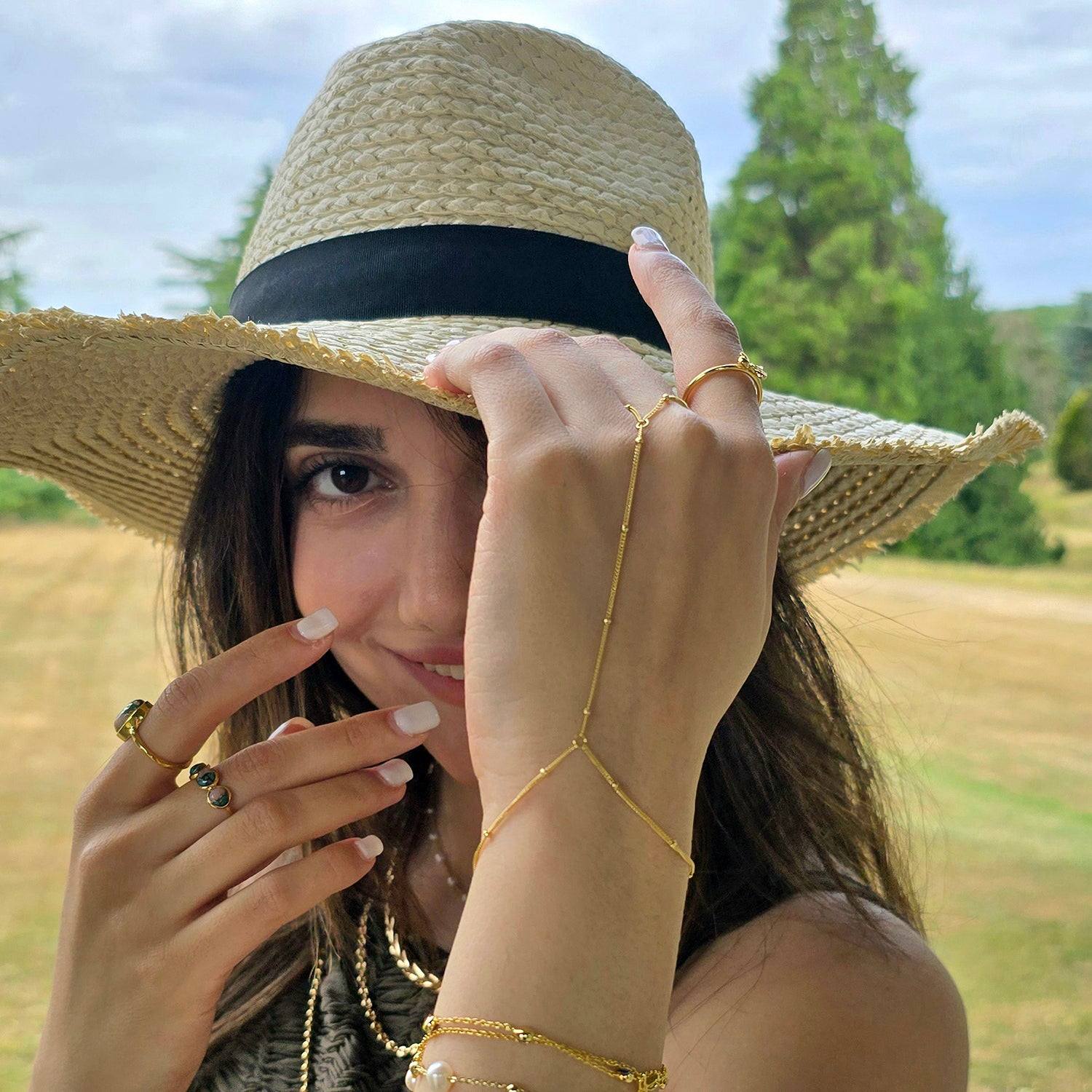 Dainty Beaded Link Chain Gold Plated Bracelet And Ring