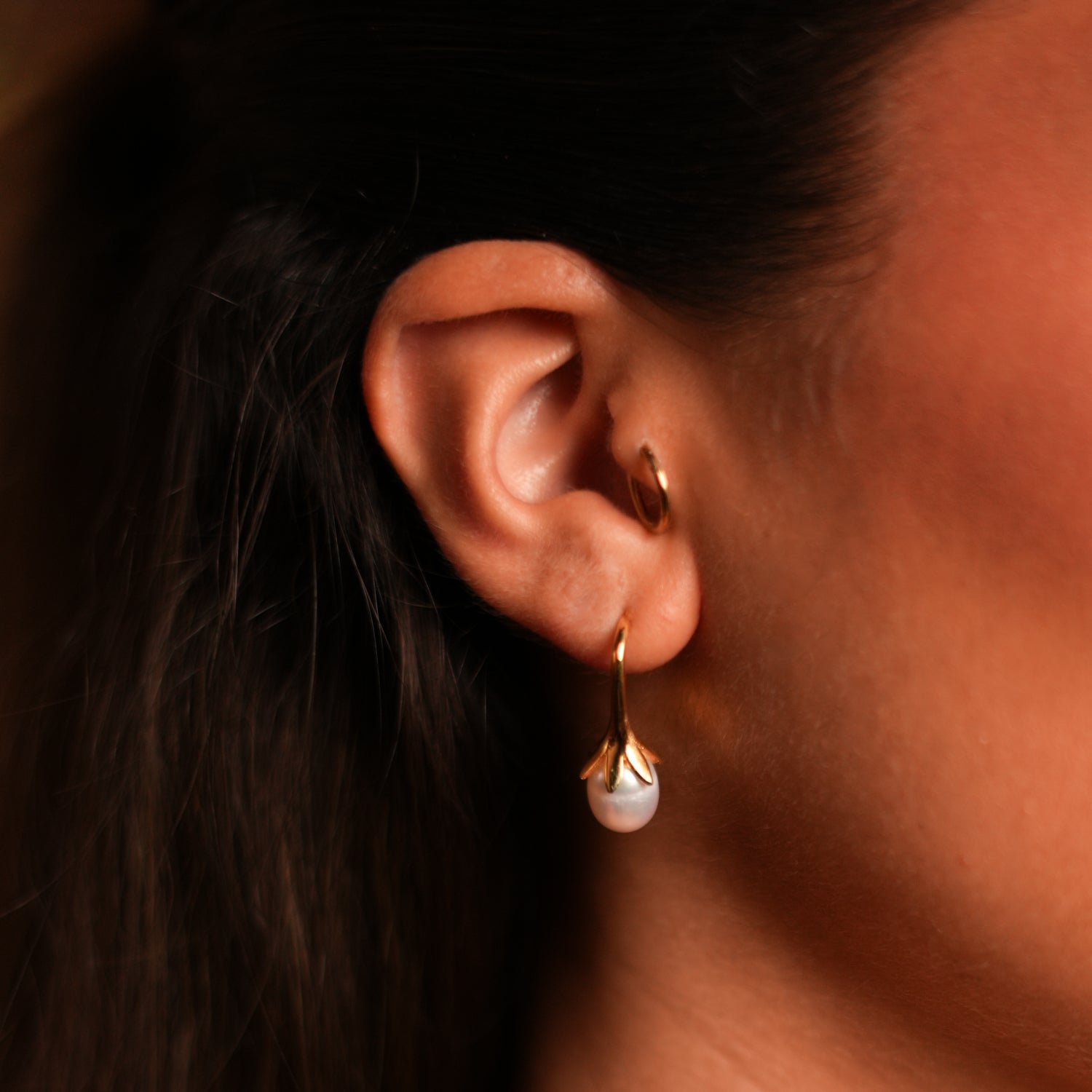 Dainty Gold Vermeil & Pearl Design Statement Earrings - White