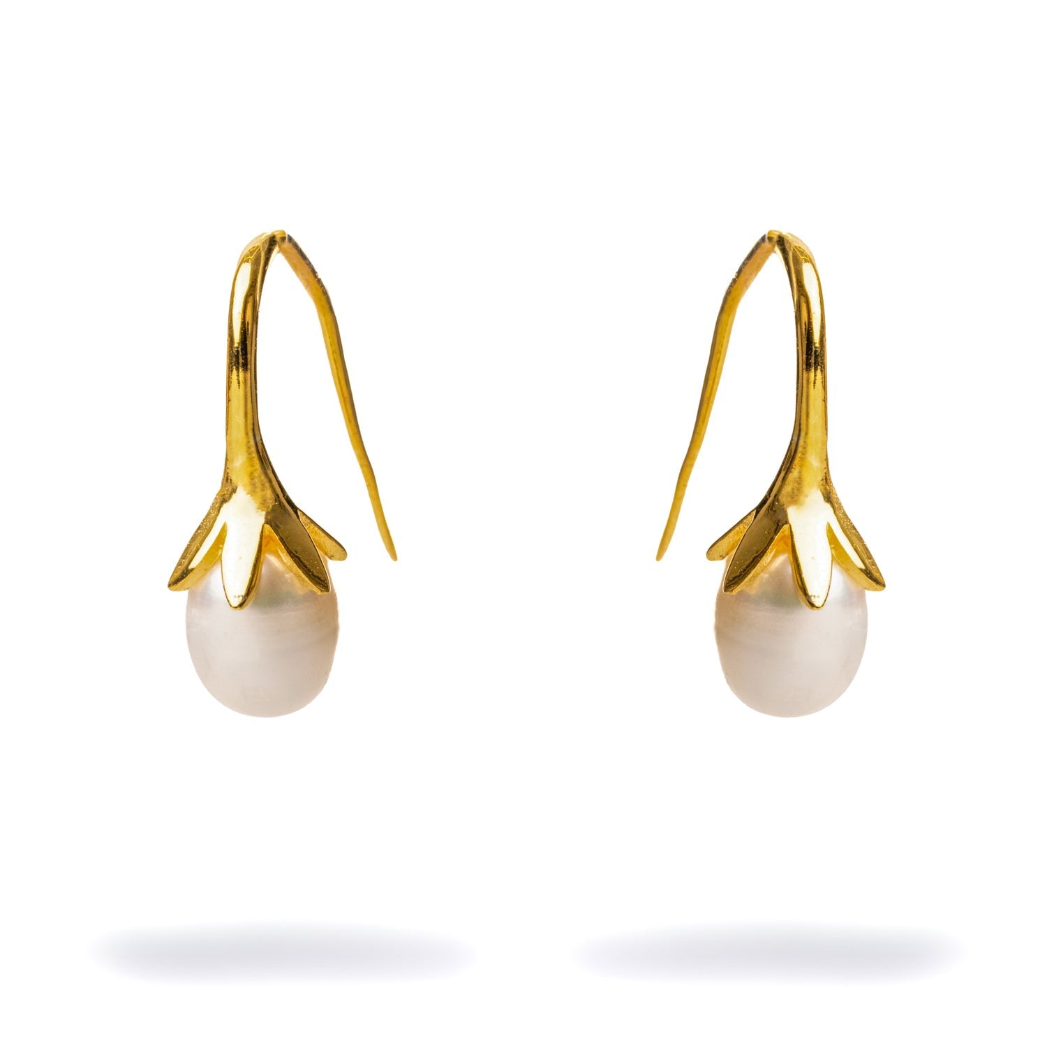Dainty Gold Vermeil & Pearl Design Statement Earrings - White