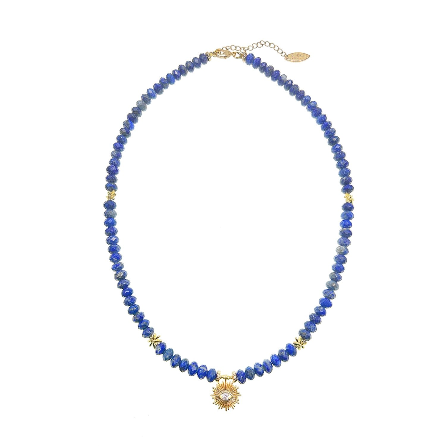 Dainty Lapis With Evil Eye Pendant Necklace
