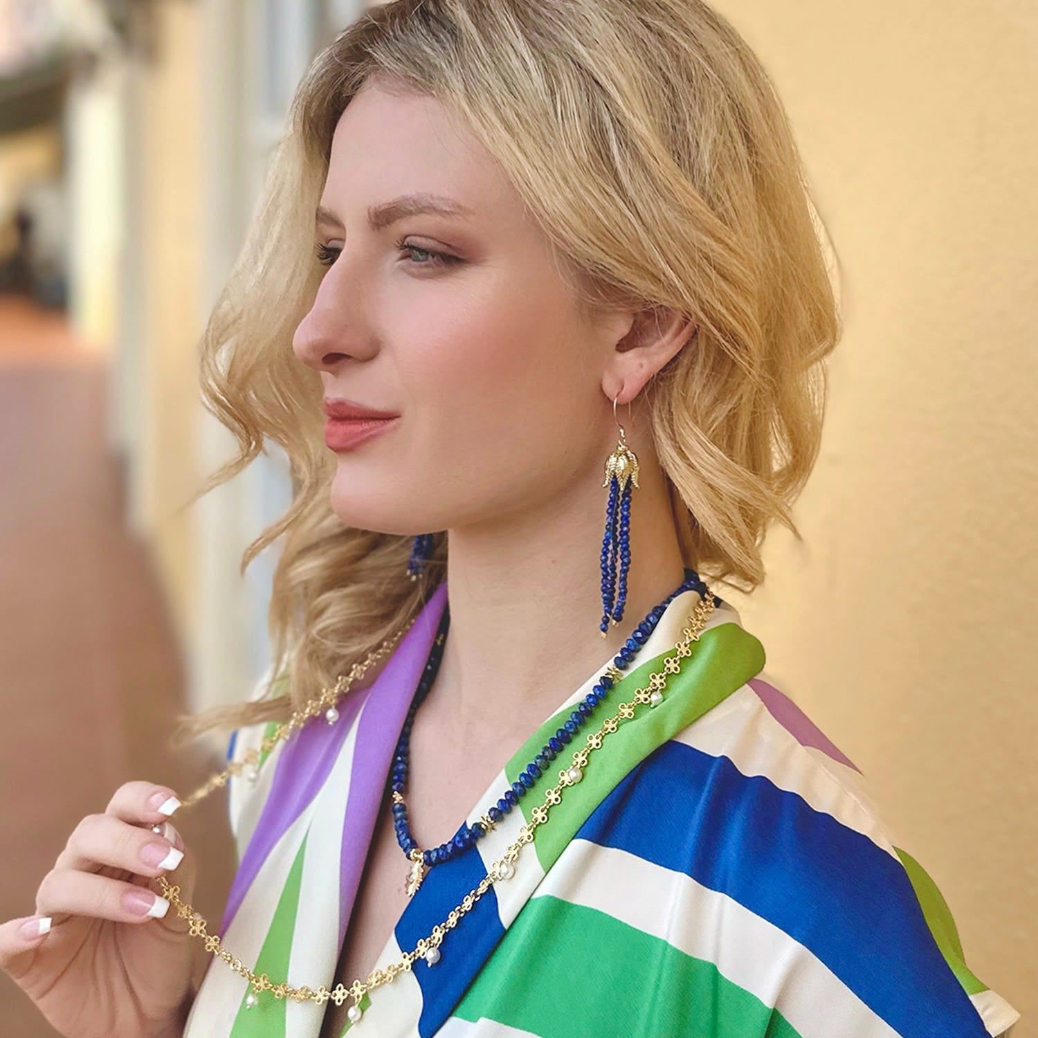 Dainty Lapis With Evil Eye Pendant Necklace