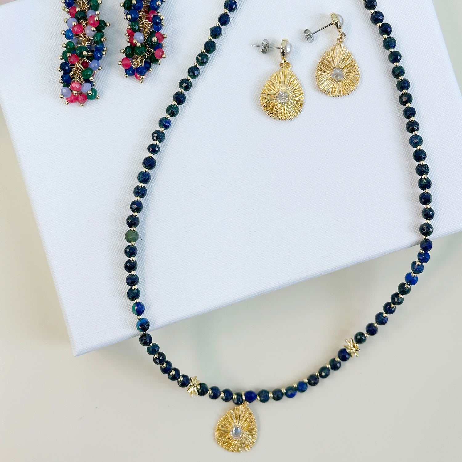 Dainty Lapis With Zircon Inset Pendant Necklace