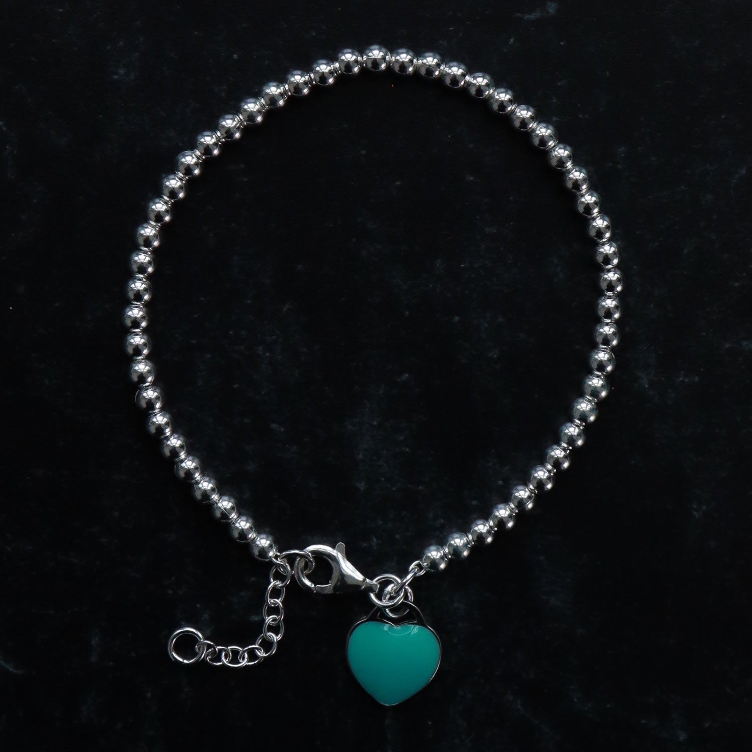 Dainty Sterling Silver & Turquoise Heart Charm Bracelet