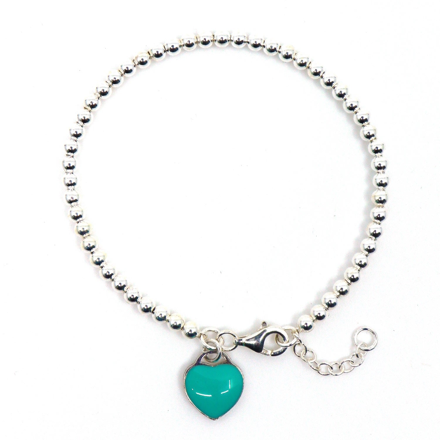 Dainty Sterling Silver & Turquoise Heart Charm Bracelet