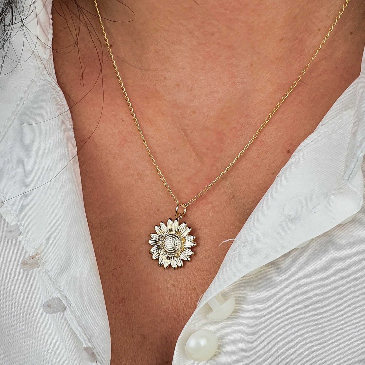 Dainty Sun Flower Charm Gold Plated Necklace