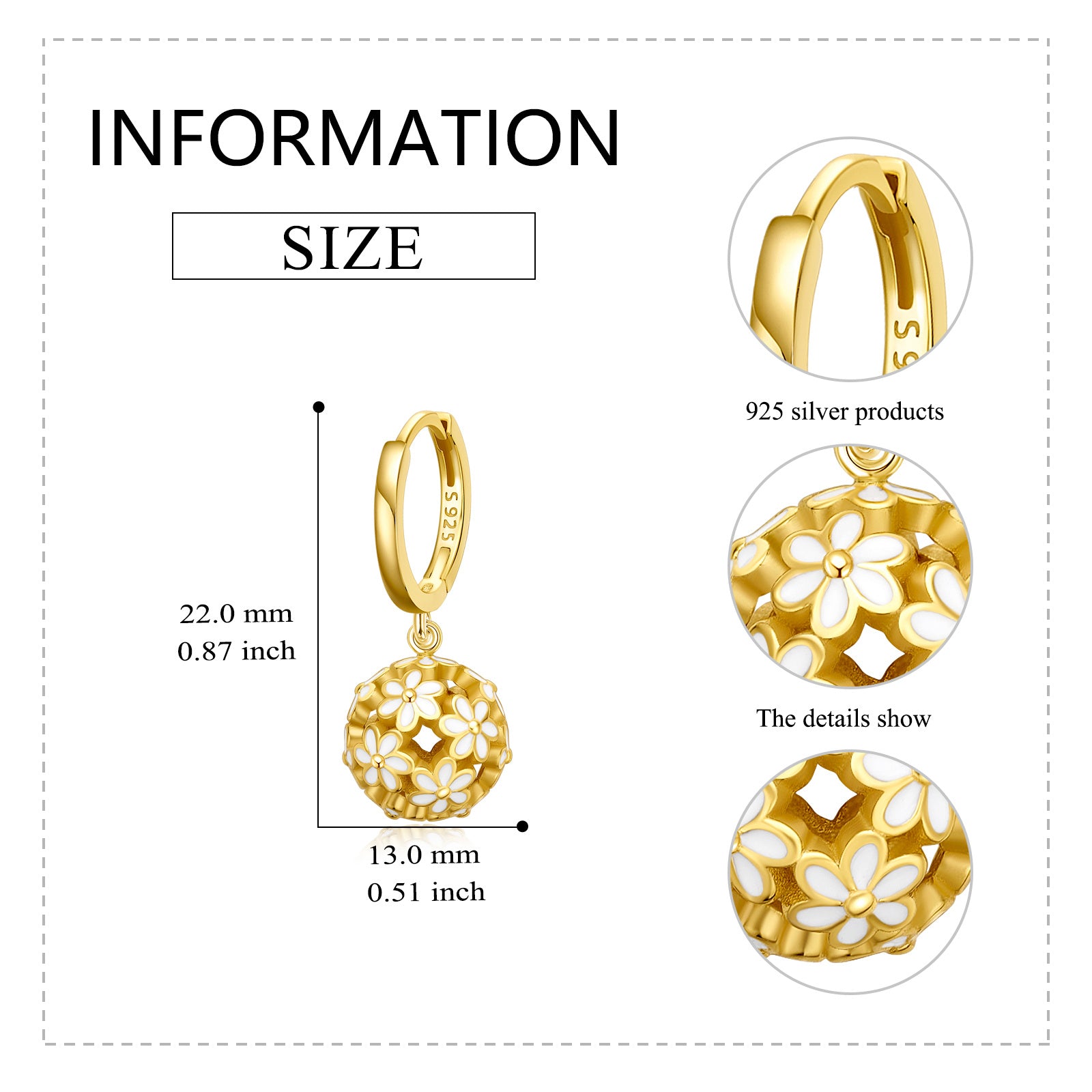 Gold Vermeil Flowers Circle Drop Earrings for Women