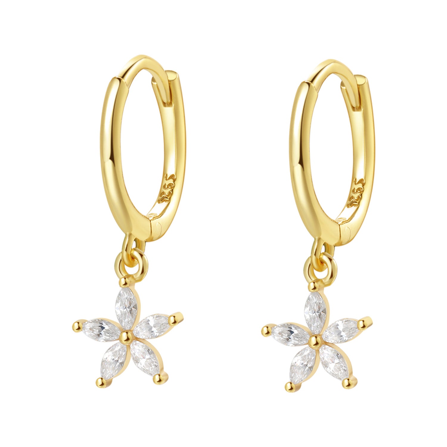 Gemstone Daisy Huggie Earrings Sterling Silver