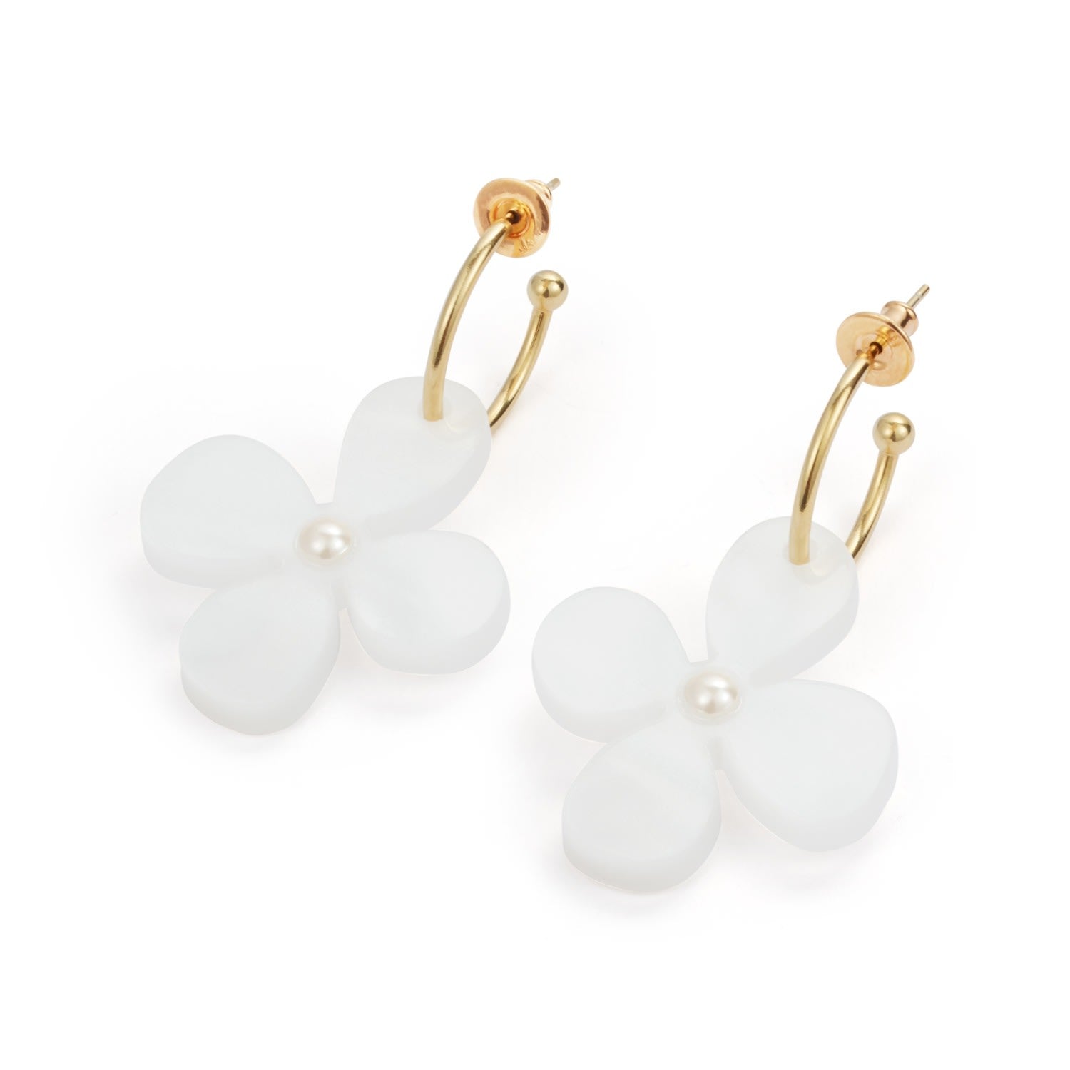 Daisy Hoop Earrings - White & Pearl