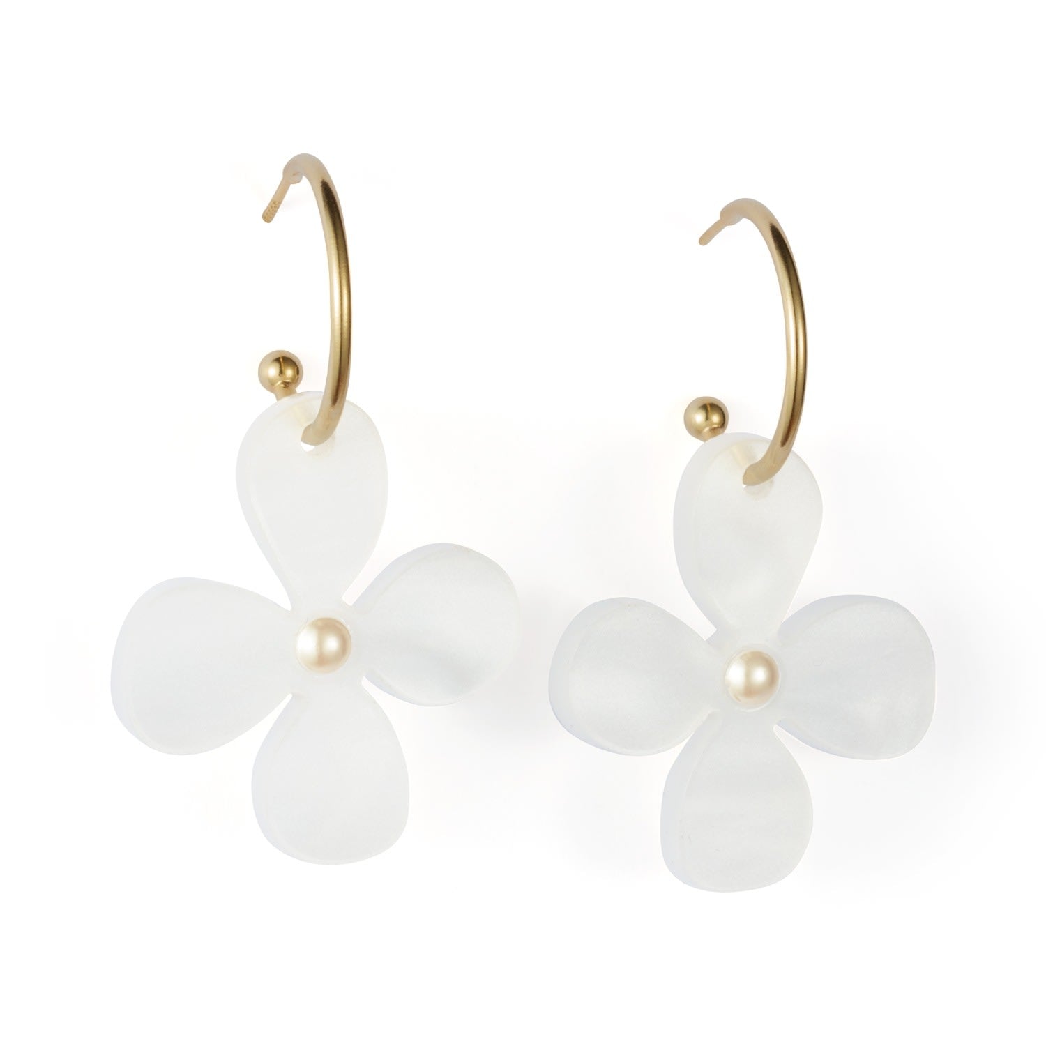 Daisy Hoop Earrings - White & Pearl