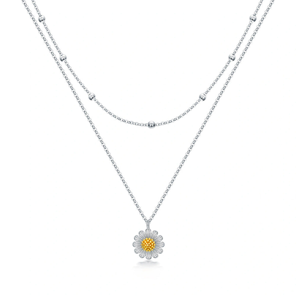 Sterling Silver Two-tone Sunflower Layered Necklace for Women