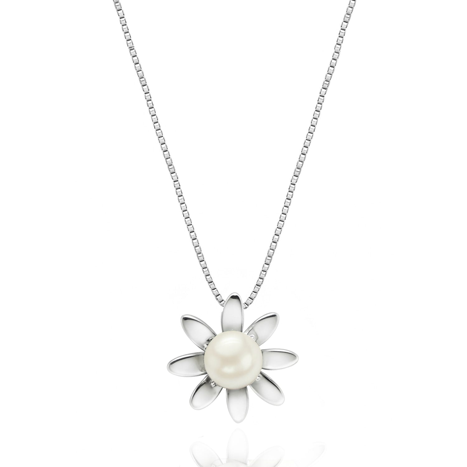 Daisy Necklace In Silver With Pearl