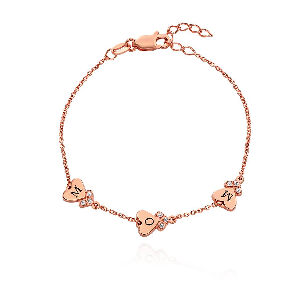 Dakota Heart Initial Bracelet with Diamonds in 18K Rose Gold Plating