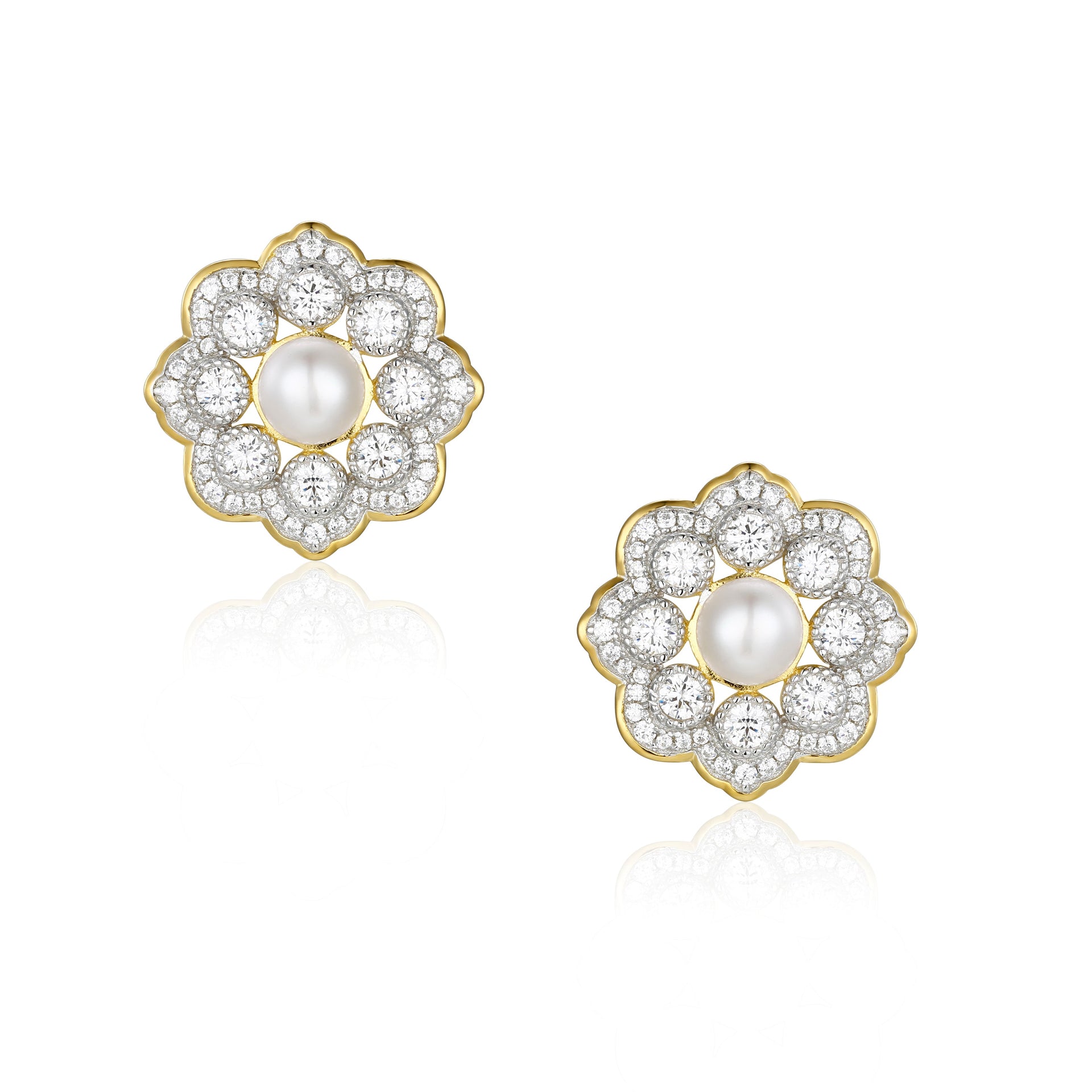 Dame Silver & Gold Earrings With Freshwater Pearl