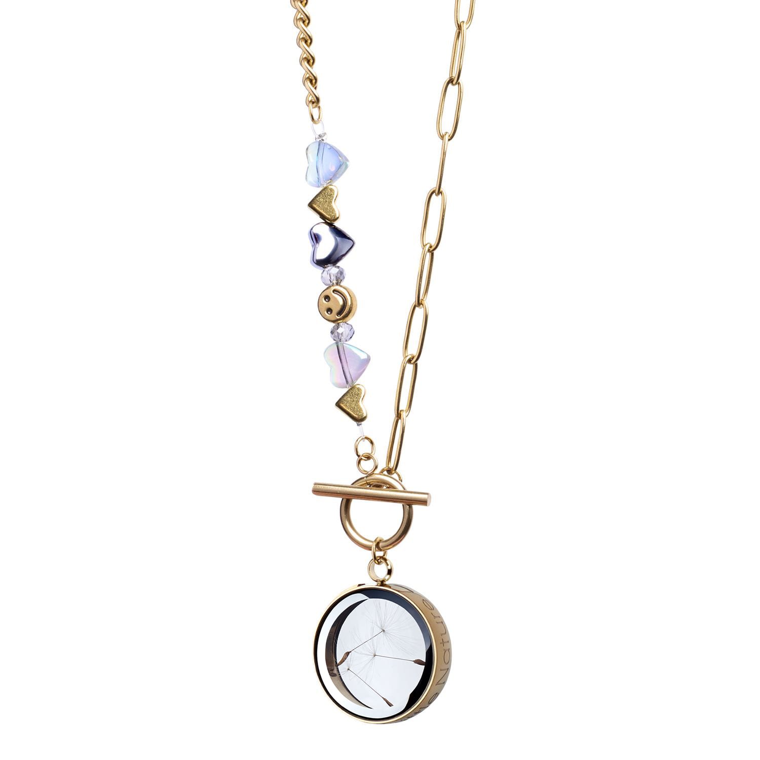 Dandelion Necklace With Beaded Chain 18K Gold Plated Chain