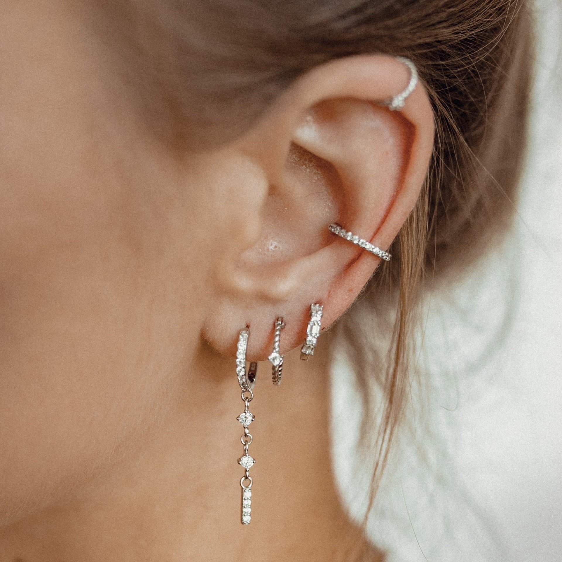 Dangle Bar Huggie Earrings Sterling Silver