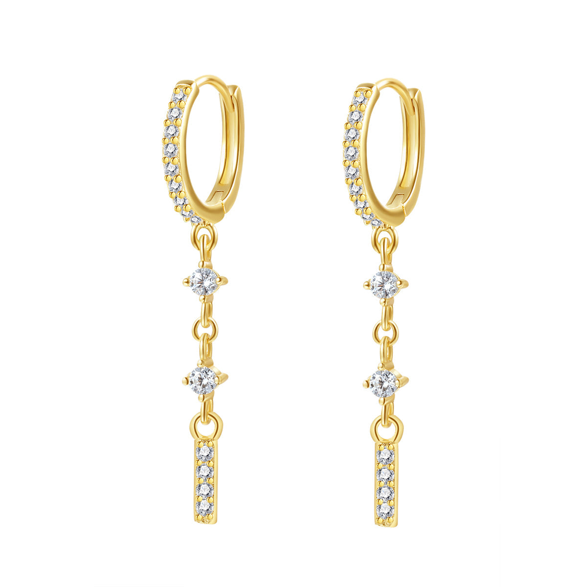 Dangle Bar Huggie Earrings Sterling Silver Gold