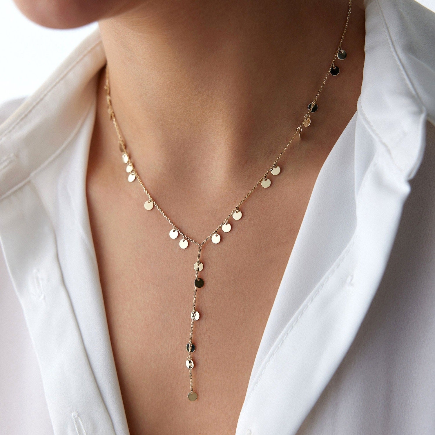 Dangle Disc Lariat Necklace