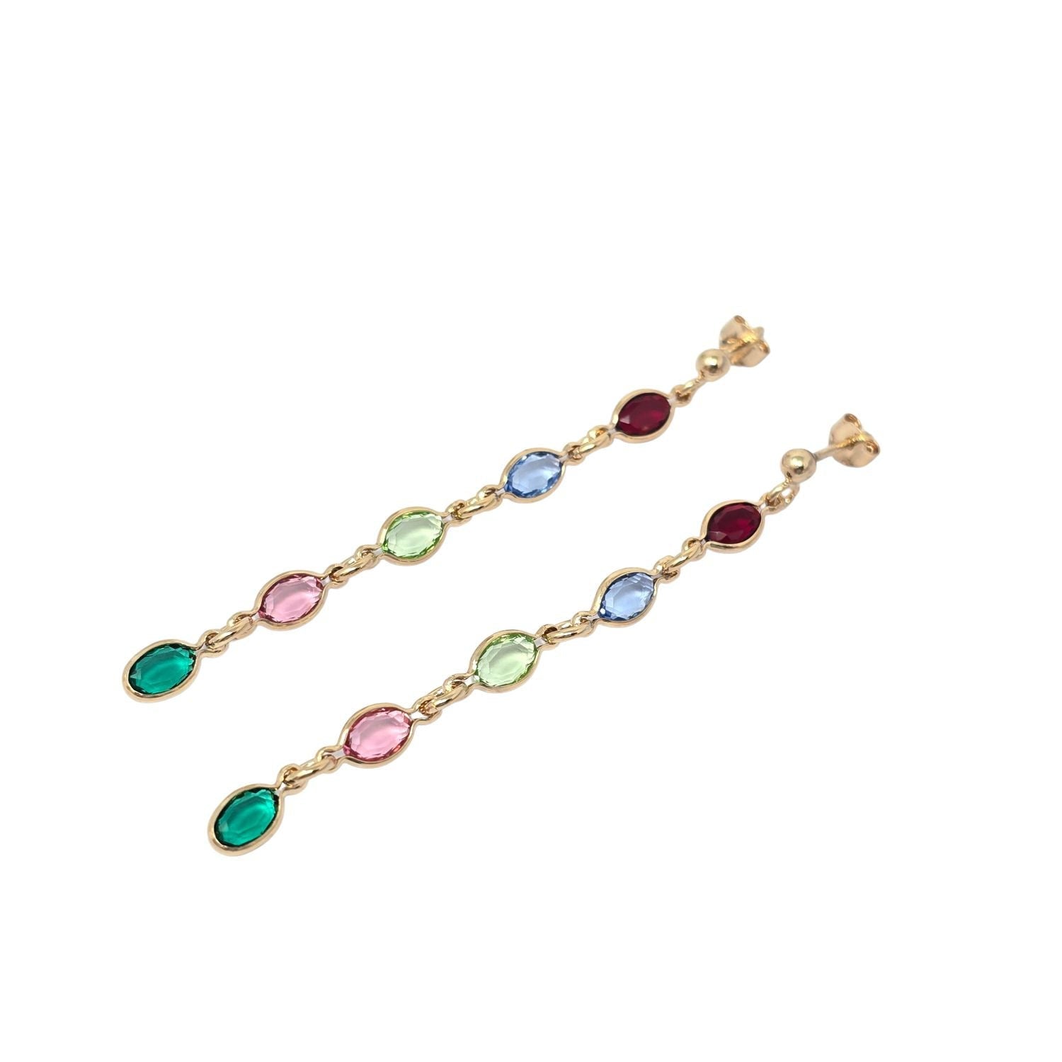 Dangle Multi Gemstone Crystal Drop Gold Plated Earrings