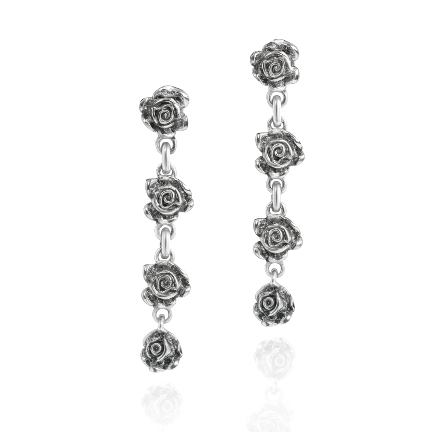 Dangle Rose Earrings In Sterling Silver - Romantic And Artisanal - Jewellery For Women