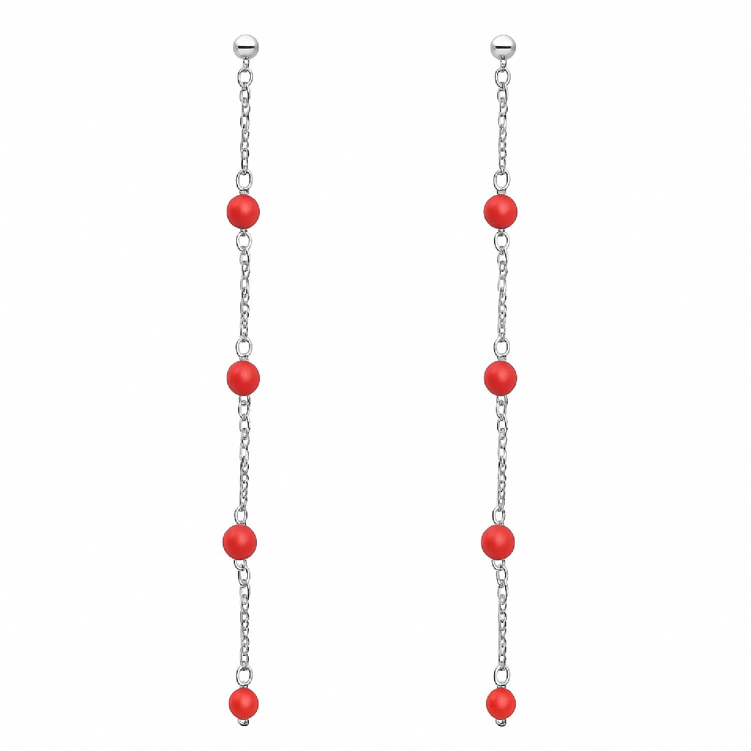 Dangling Earrings In Sterling Silver With Natural Coral Beads