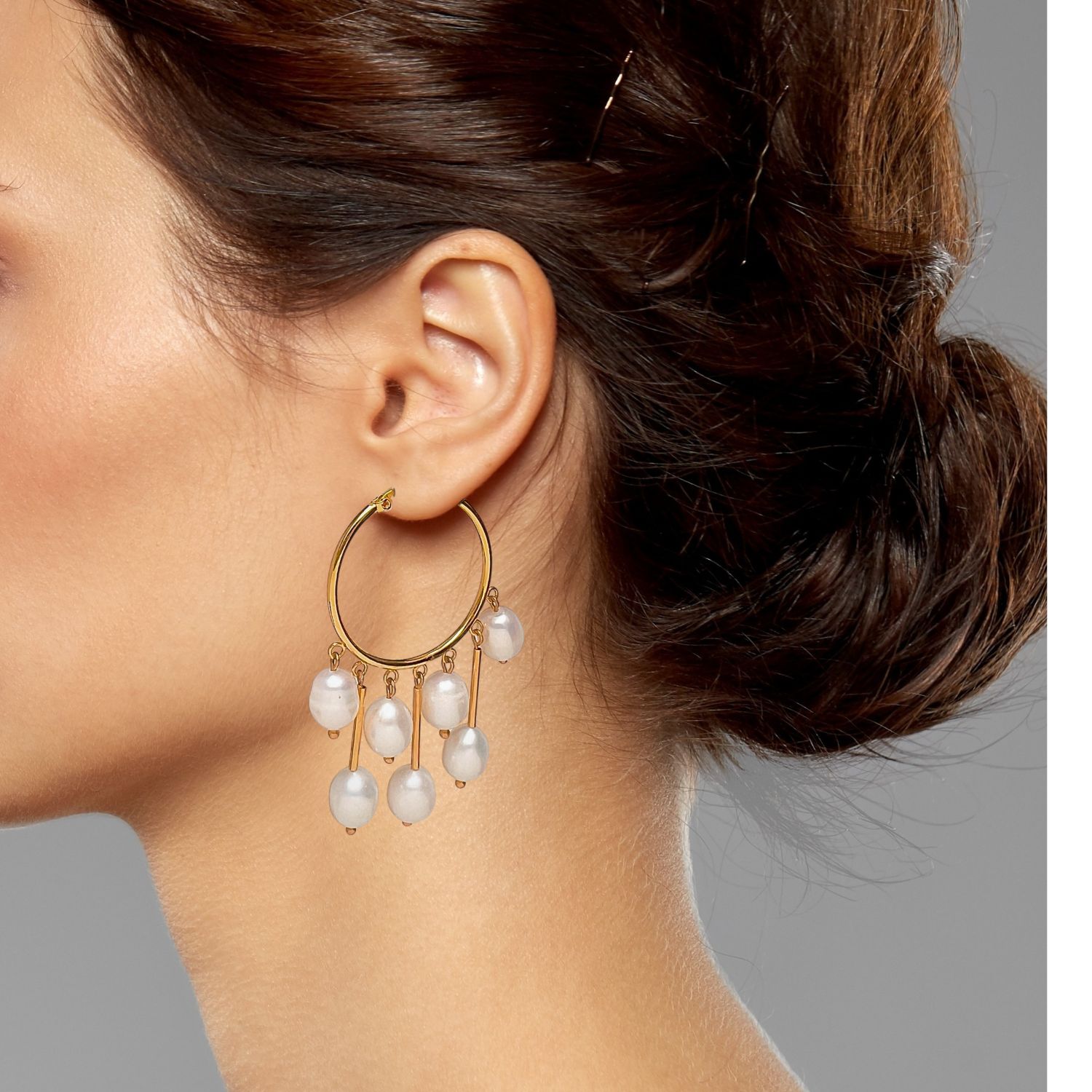 Daniela Dangle Hoop Pearl Earrings