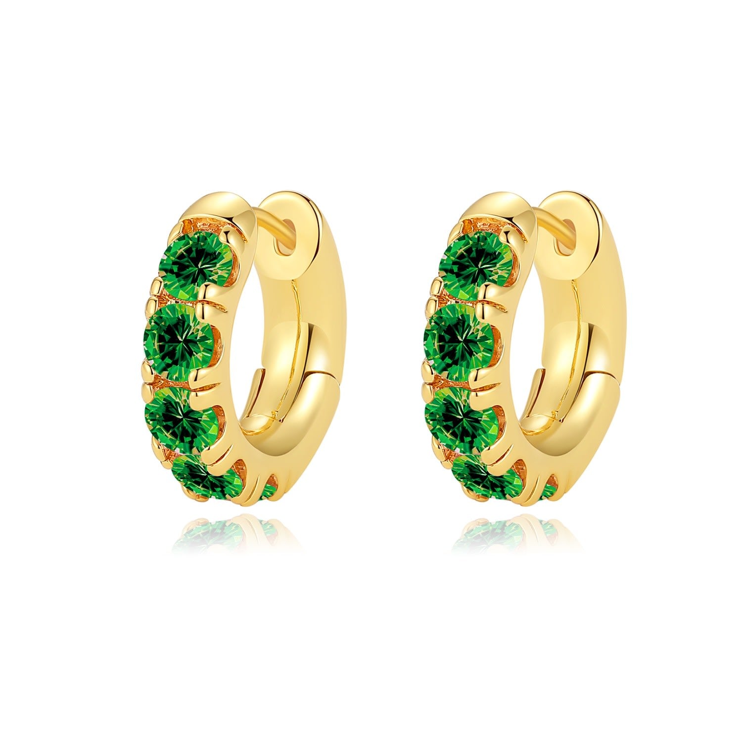 Daniela Gold Huggie Hoop Emerald Zirconia Earrings