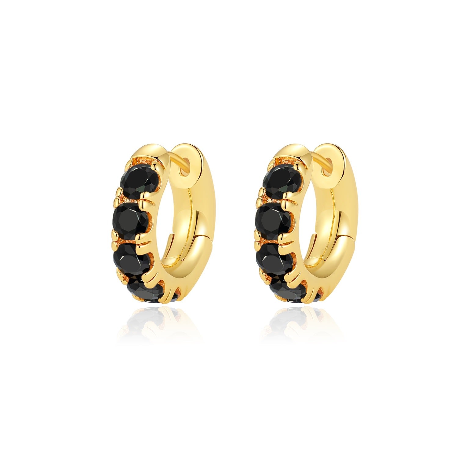 Daniela Gold Huggie Hoop Onyx Black Zirconia Earrings