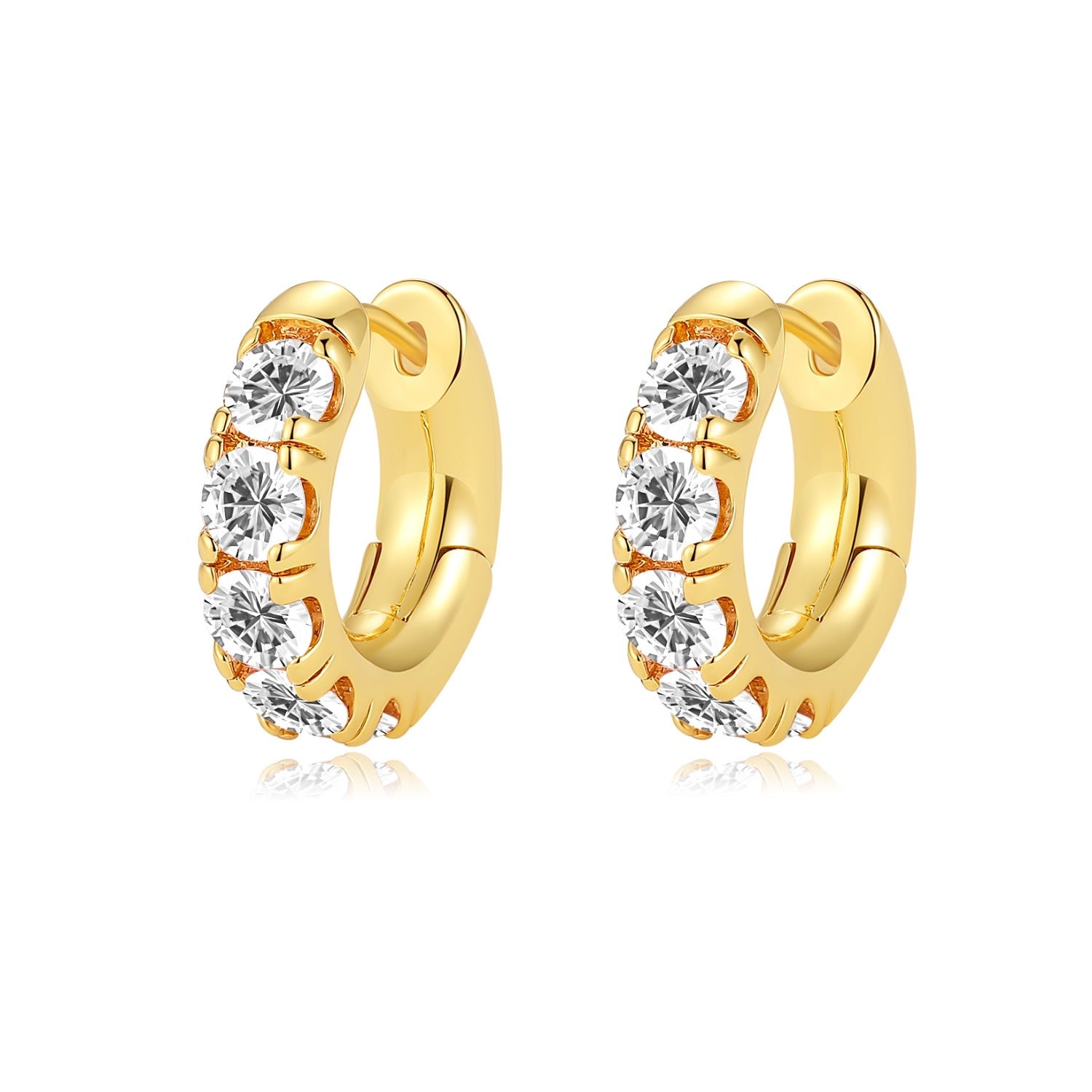 Daniela Gold Huggie Hoop White Clear Zirconia Earrings