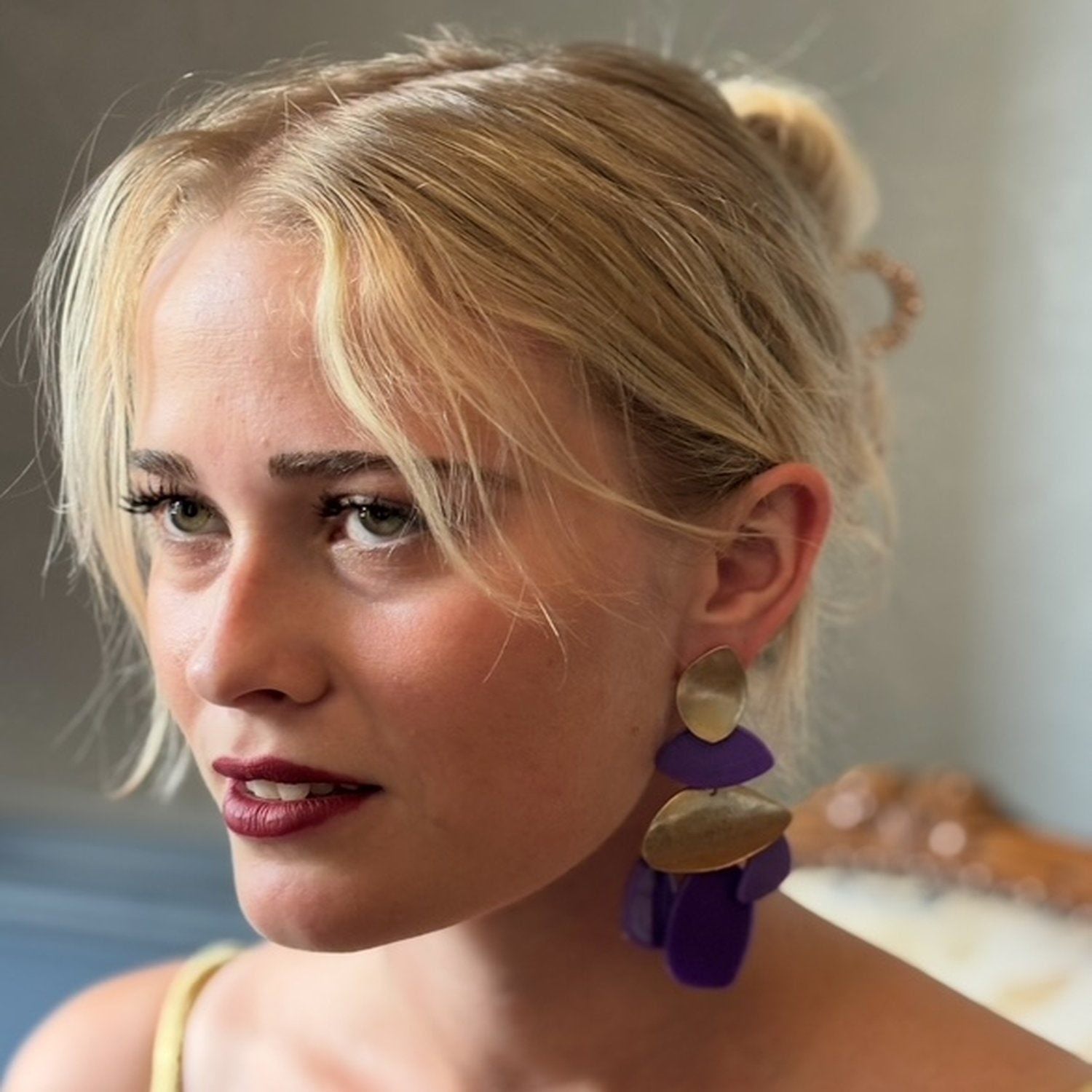 Danielle Mother Of Pearl Resin & Worn Gold Pierced Earrings