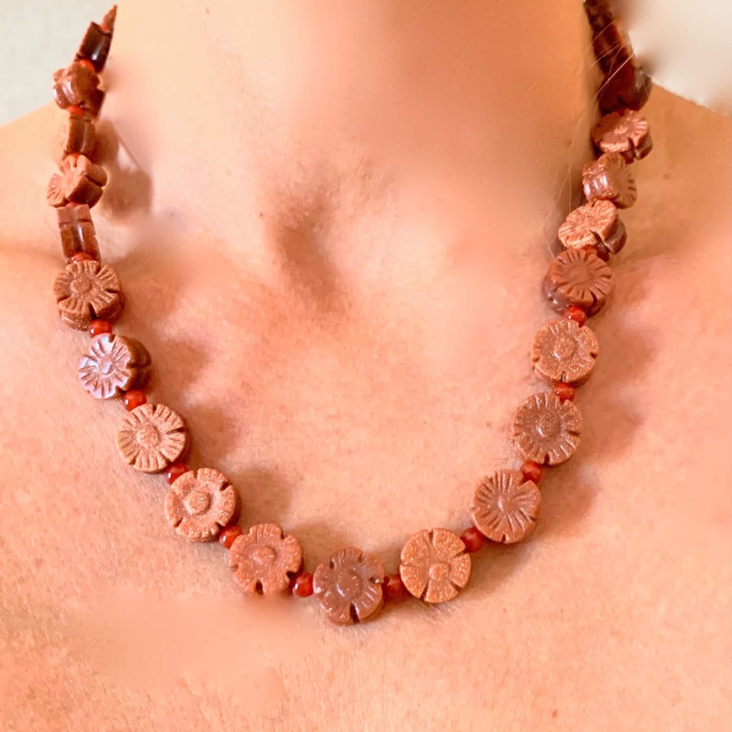 Danielle Carved Goldstone Daisy Necklace