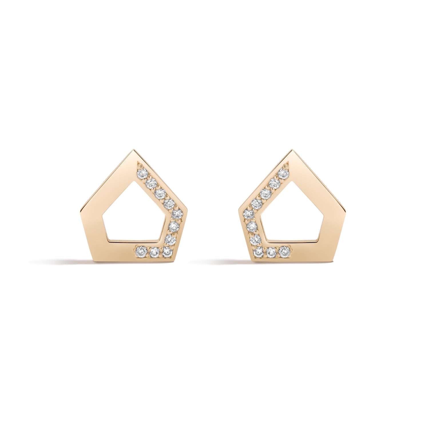 Dare To Dream Earrings - Solid 14K Gold Angular Stud Earrings With White Sapphire Mirror Pavè