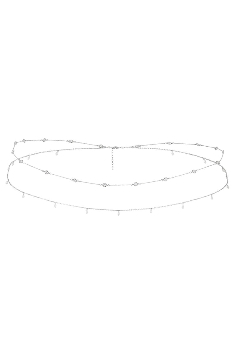 Dari Pearl & Cz Shaker Silver Multiwear Belly Chain