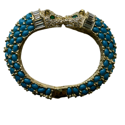 Dark Blue Turquoise Double Headed Panther Bracelet