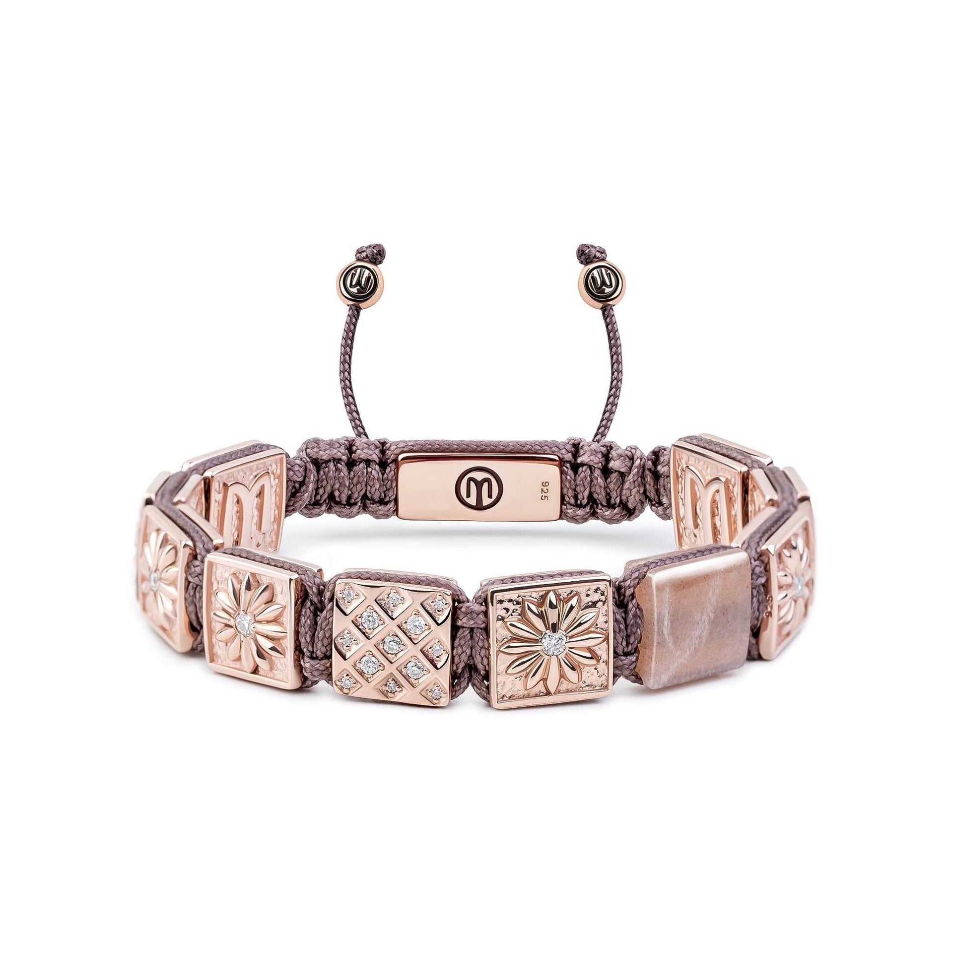 Dark Mauve Macrame Bracelet In Rose Gold - The Ember Grace