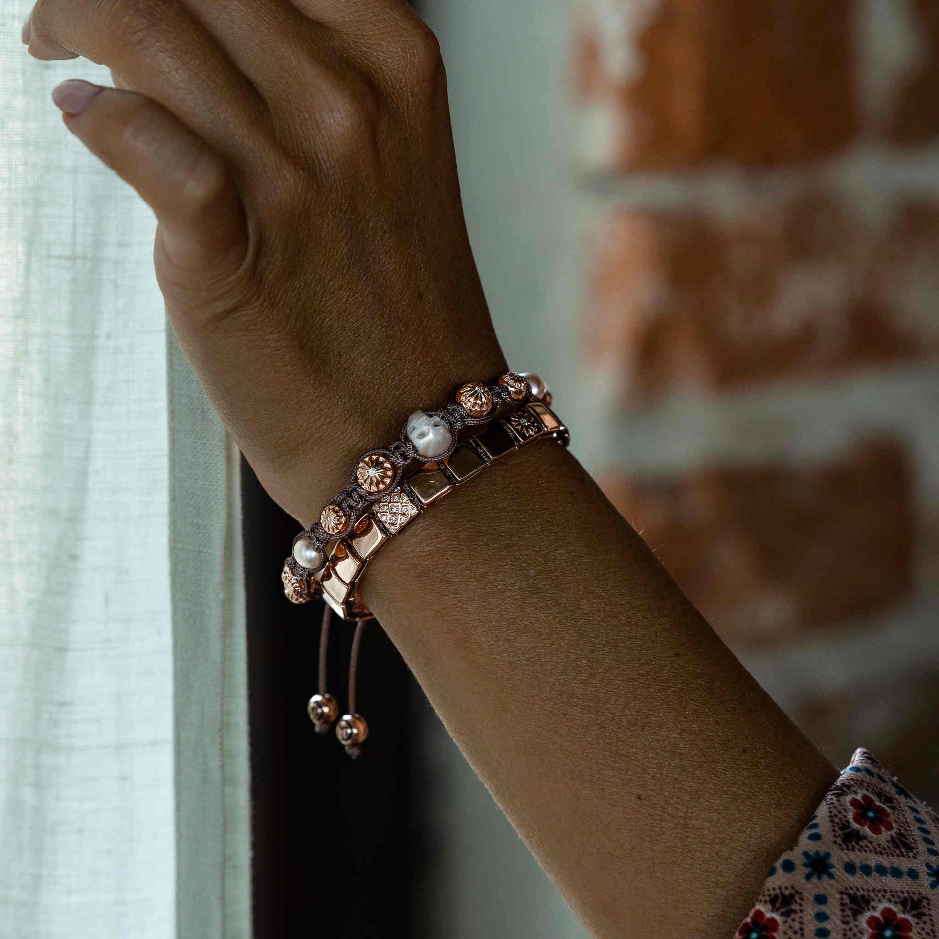 Flat - Bead Mauve Bracelet In Rose Gold