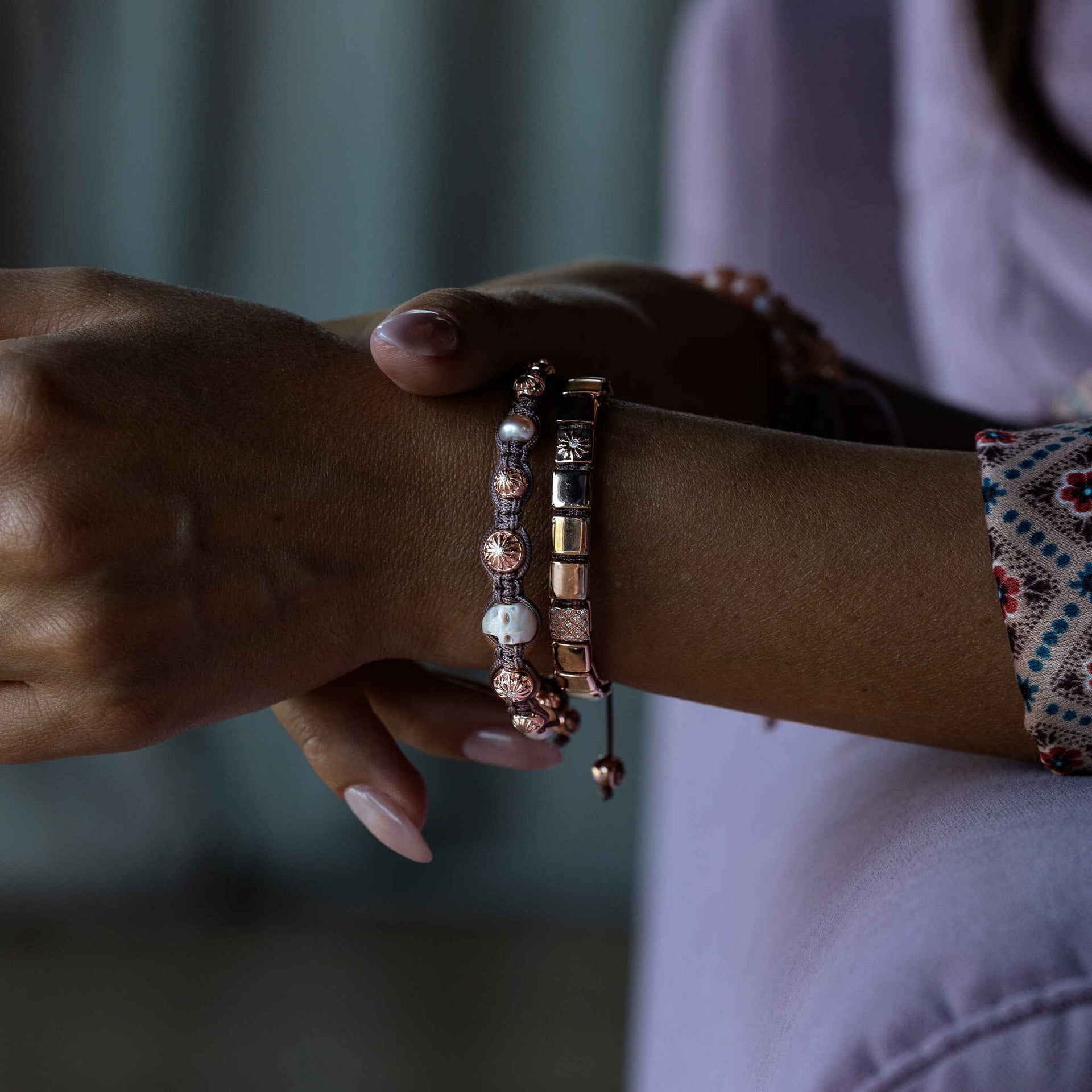 Dark Mauve Macrame Bracelet In Rose Gold The Ember Samsara
