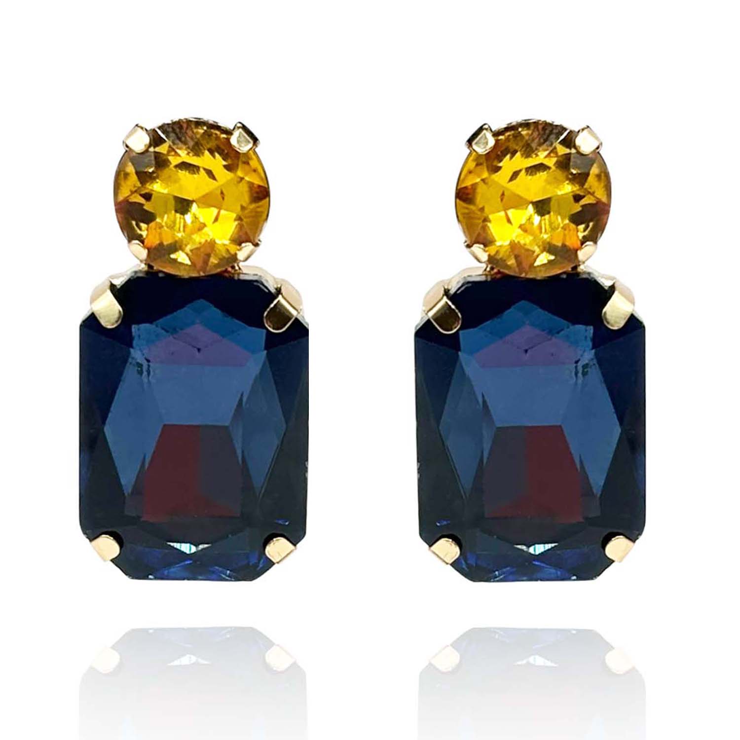 Sapphire Crystal Ocatgon And Topaz Round Stone Drop Earrings