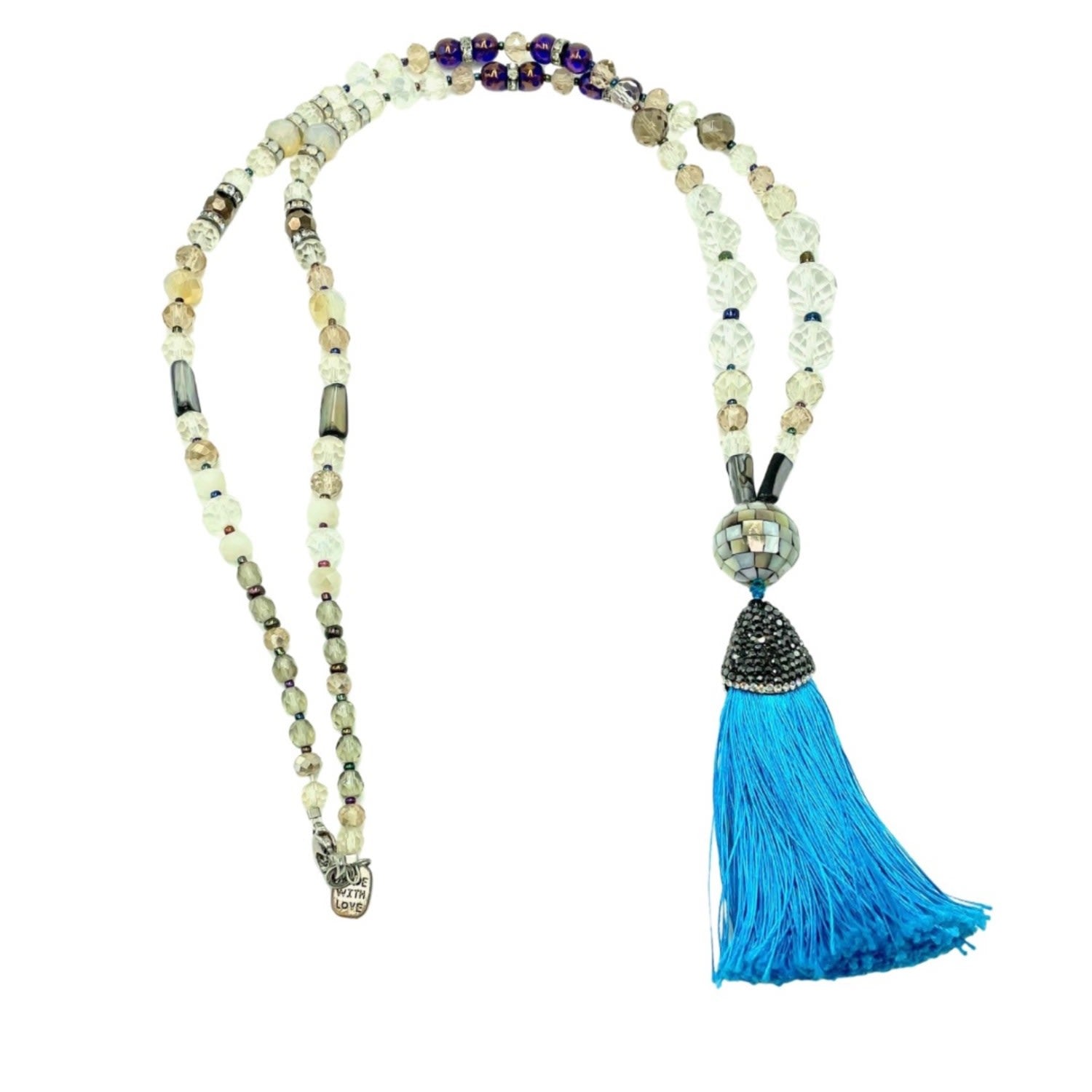 Darla Quartz Crystal Blue Tassel Necklace
