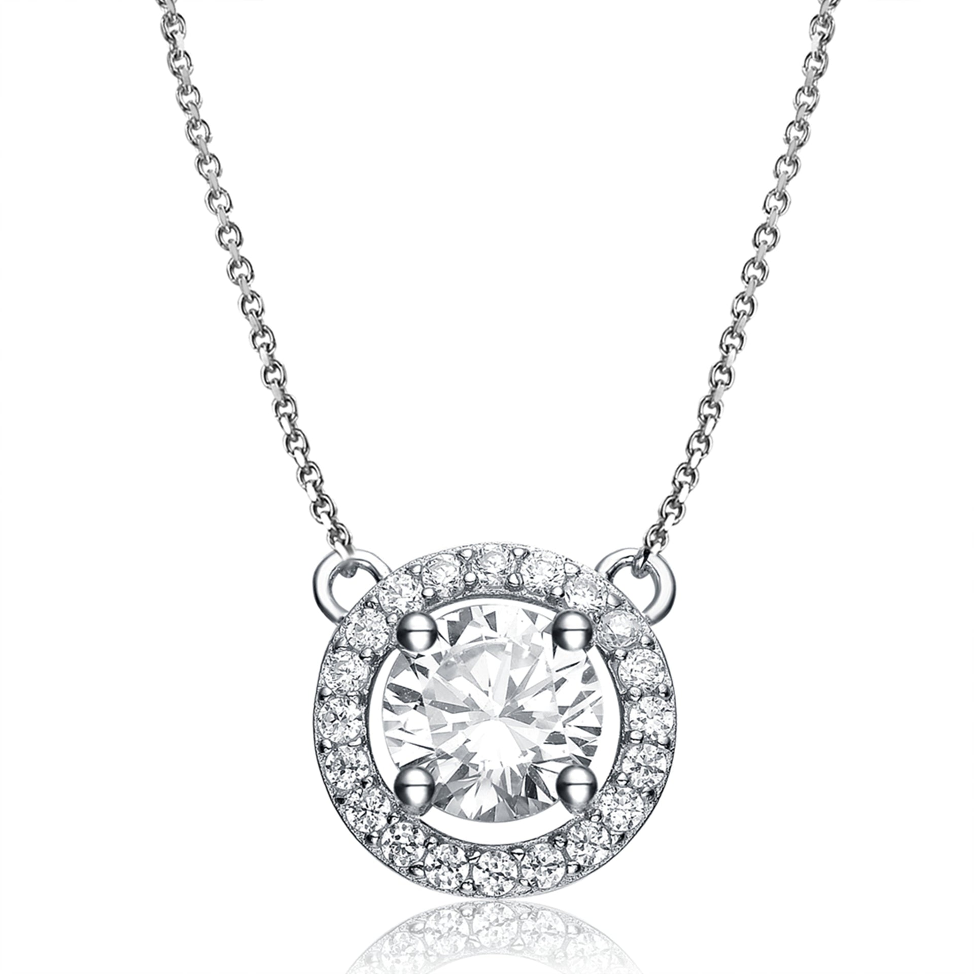 Sterling Silver Cubic Zirconia Halo Round Necklace