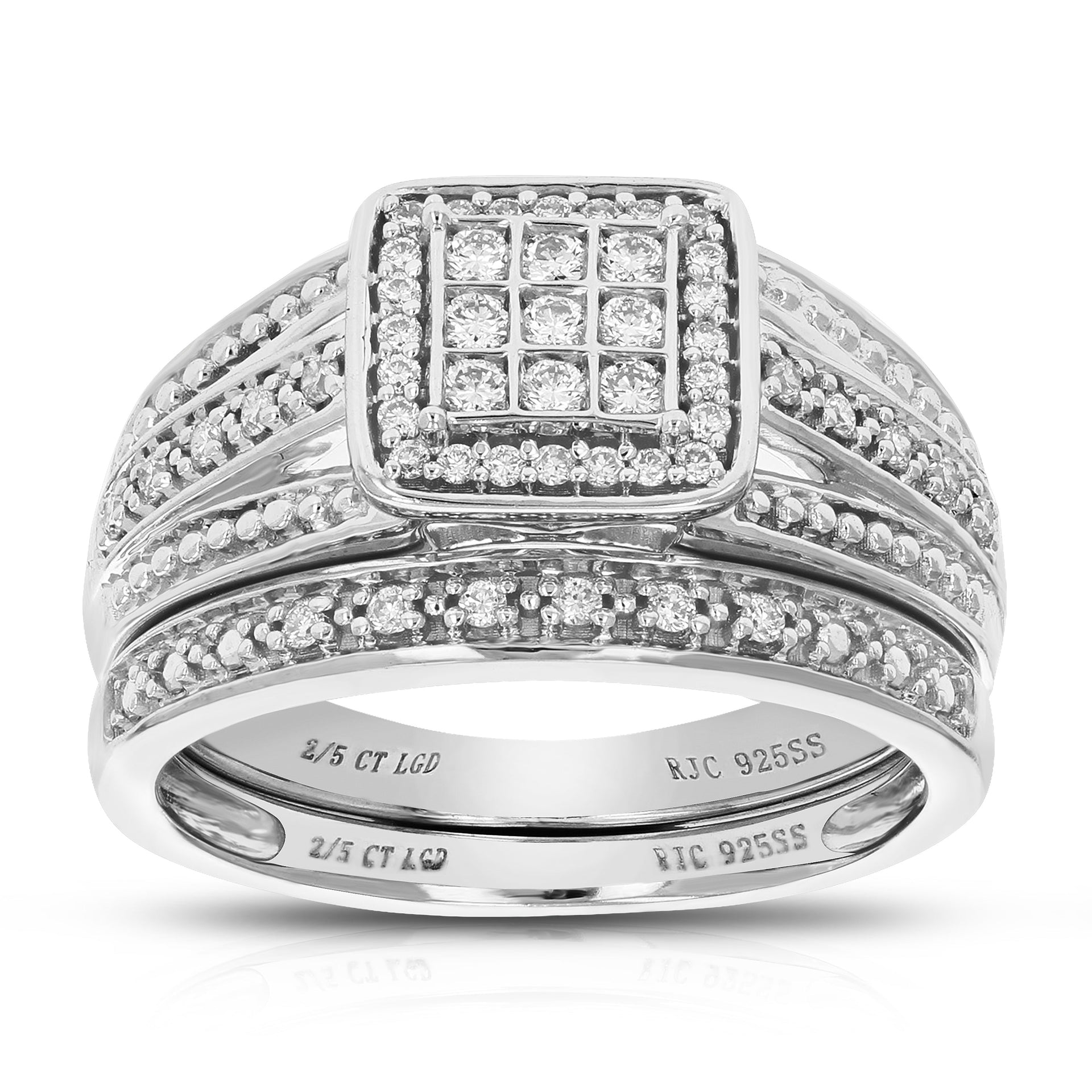 2/5 cttw Round Cut Lab Grown Diamond Bridal Set 49 Stones .925 Sterling Silver Prong Set Size 7