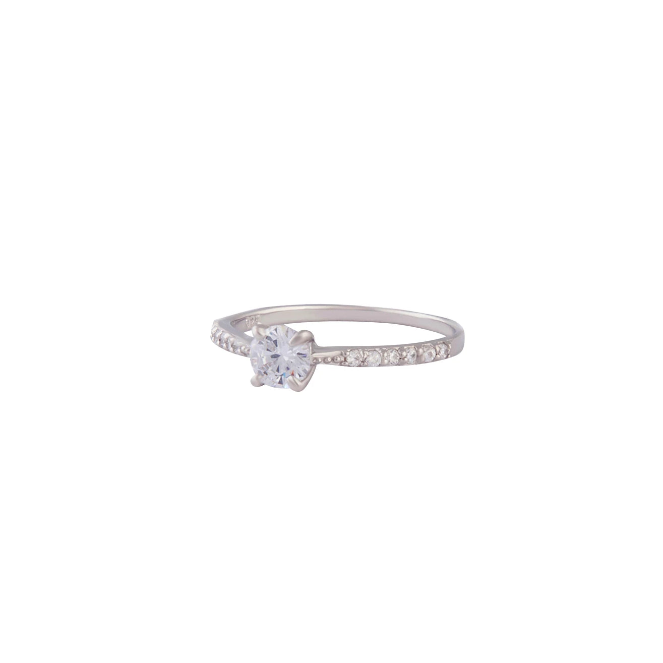 Sterling Silver Diamante Stone And Band Ring