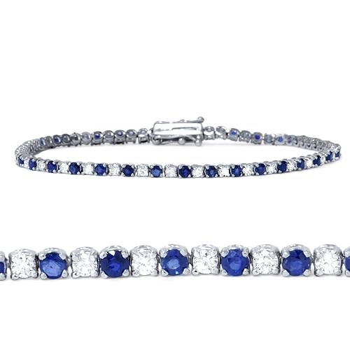 2ct Blue Sapphire & Diamond Genuine Tennis Bracelet 14K White Gold