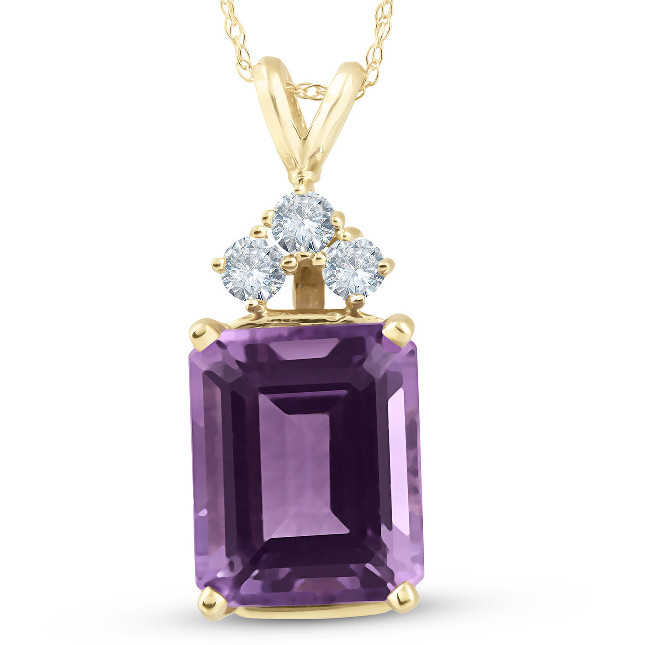 14K Yellow Gold 7 1/8 ct Amethyst & Diamond Solitaire Pendant